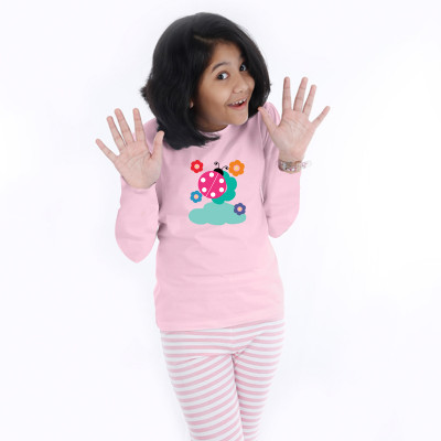 Pink Full Sleeve Girls Pyjama - Lady bug